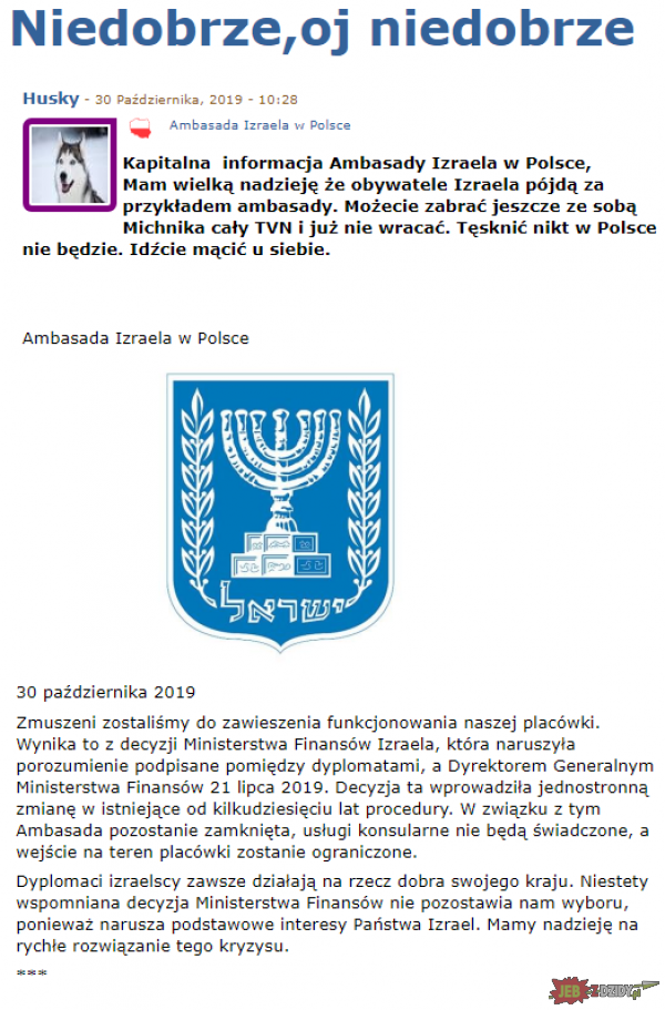 Izrael zawiesza działanie ambasady w Polsce