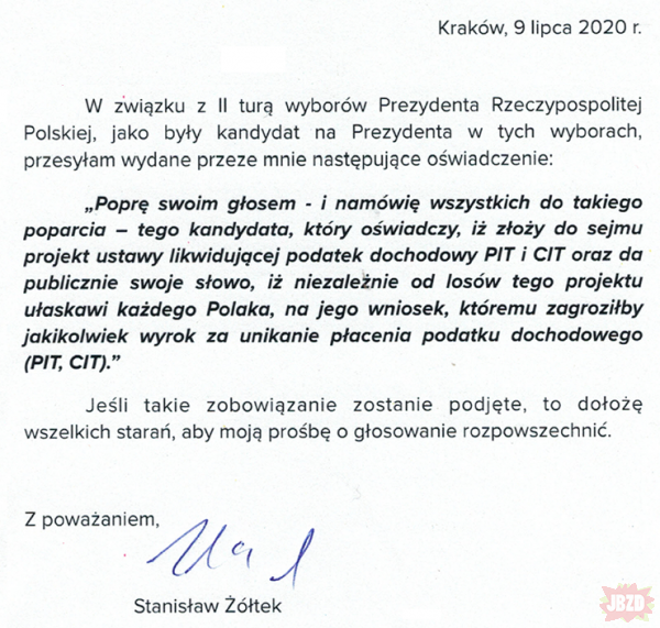 Oświadczenie Stanisława Żółtka XD