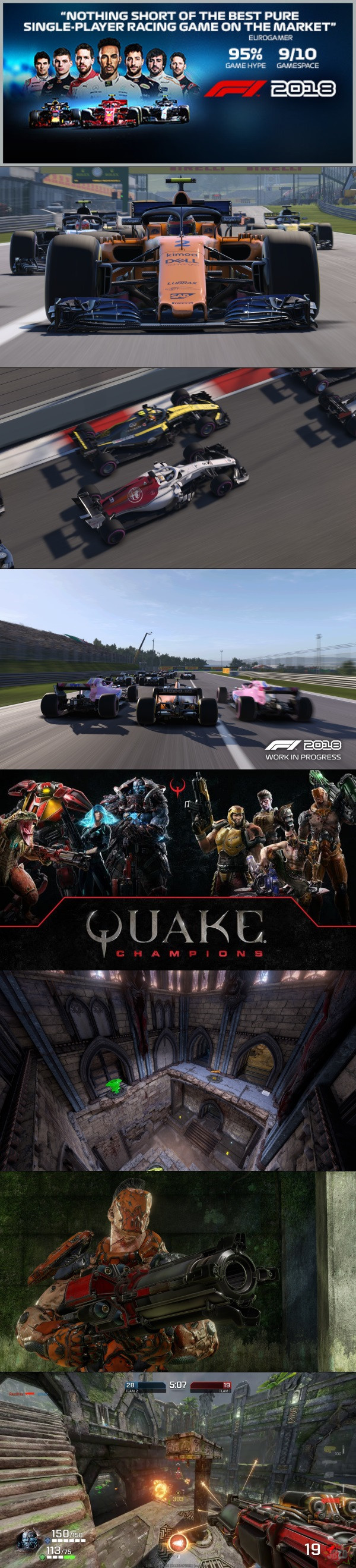 F1 2018 za darmo w Humble Store (Steam) oraz wszystkie postacie w Quake Champions za darmo z okazji QuakeCon