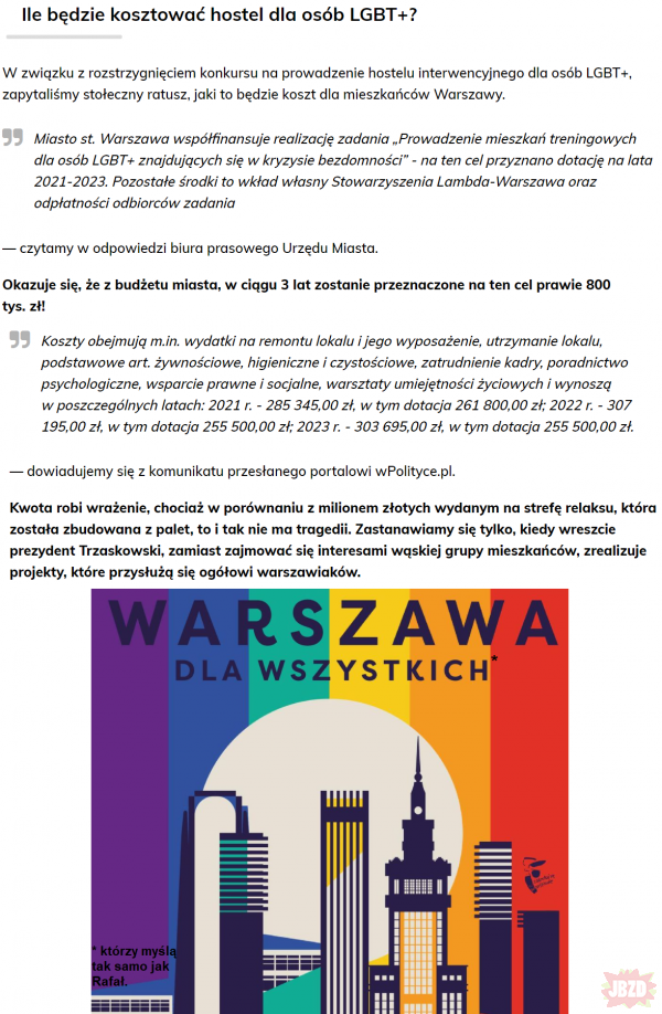 Równość według lewactwa - darmowy hotel dla LGBT, opłacany pieniędzmi Warszawiaków
