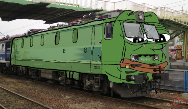 polski Pepe lokomotywa jadący rozjebanymi torami przez rozjebane stacje