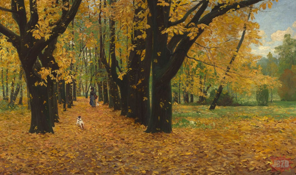 Michał Gorstkin-Wywiórski - Park jesienią (olej), 1900