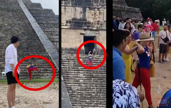 Kobieta wchodzi na piramidę w Meksyku, a tłumowi odpierdala