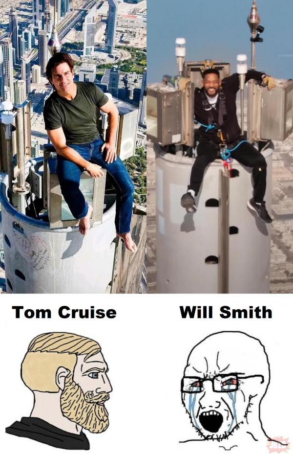 Tom Cruise siedzący na luzie na Burdż Chalifa vs Will Smith