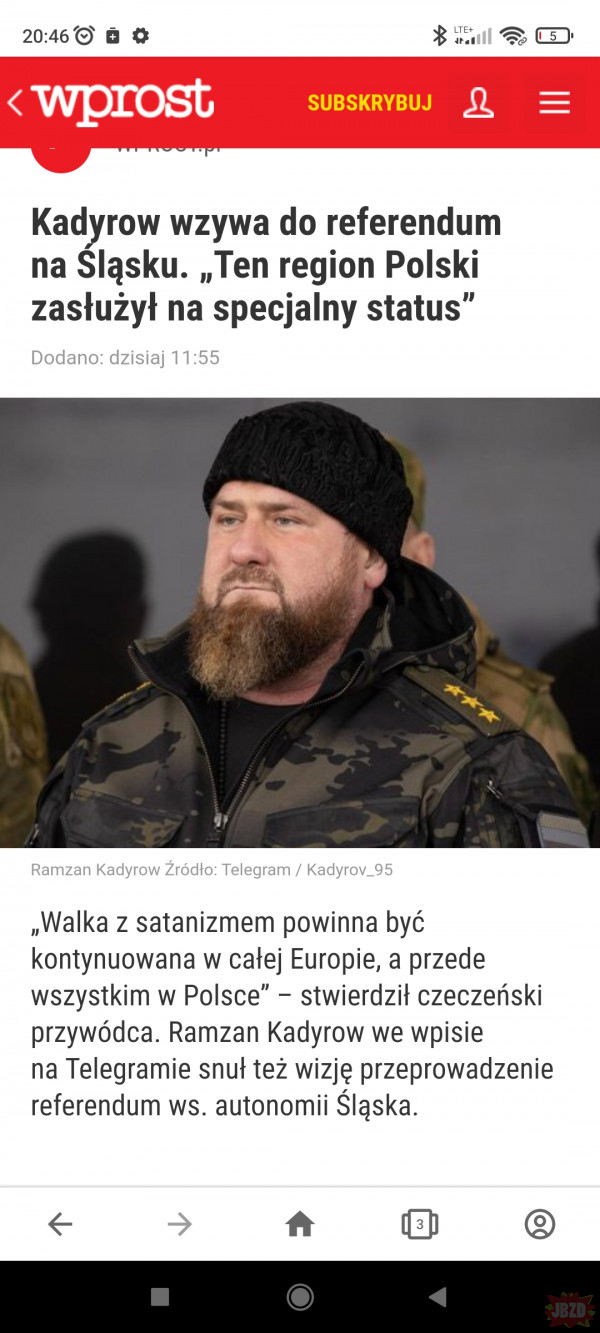 Kadyrow będzie gwałcił Polskę z pomocą zbuntowanych Ślązaków
