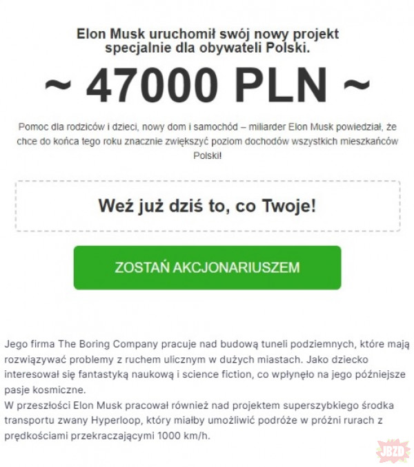 Poziom kreatywności spamu wyjebało poza skalę. Elon, prawdziwy filantrop.