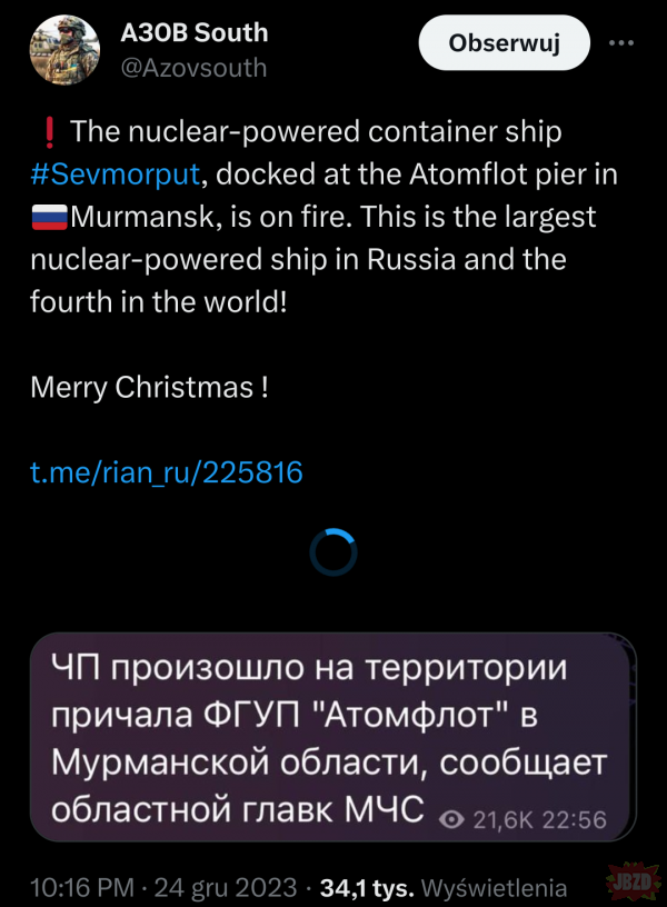 Incydent atomowy w rosji. Wesołych Świąt ;)