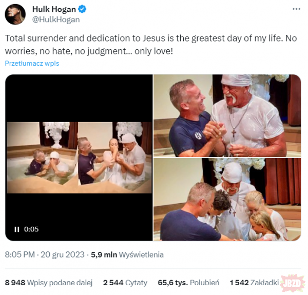 Hulk Hogan niedawno przyjął chrzest. Wesołych Świąt, Dzidki