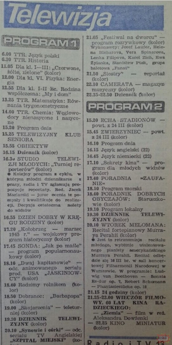 Program telewizyjny 25 marca ,1980 rok.