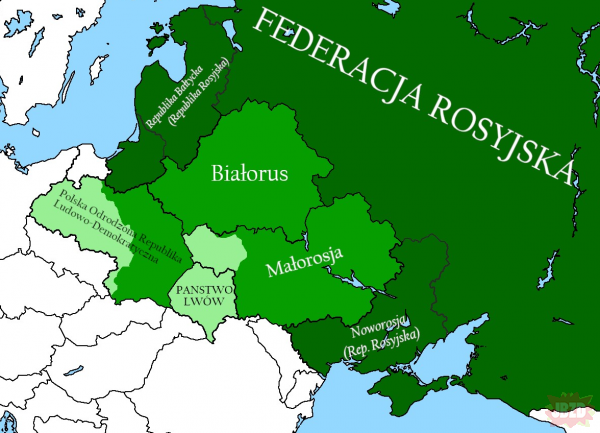 Mapa, gdyby Rosja zdominowała Europę Środkowo-Wschodnią