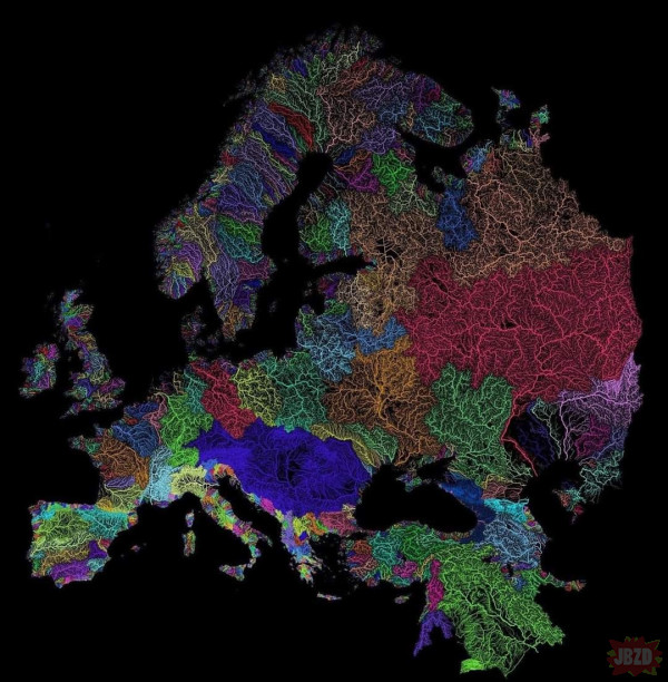 Przeglądaj dalej, to tylko mapa pokazująca dorzecza europejskich rzek.