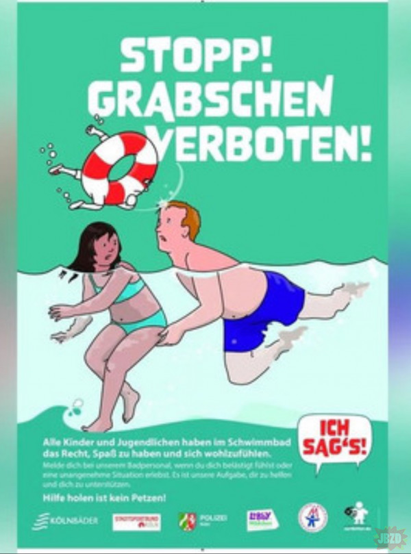 Kampania informacyjna w Niemczech prosząca o nienapastowanie na basenach… chyba Adolfom się kurwa kolory pojebaly i zrobili odwrotnie